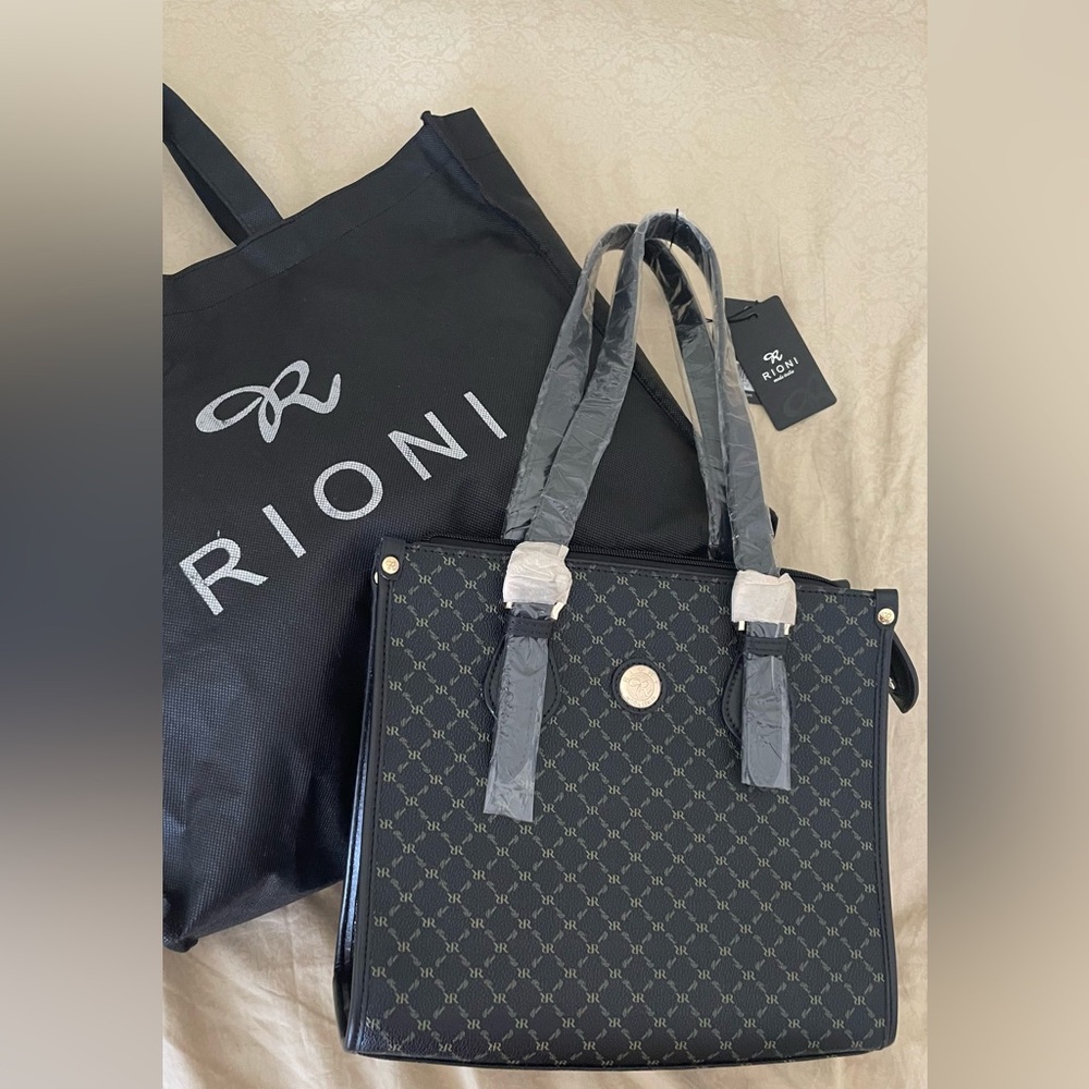 NWT RIONI Black Logo-Print Tote Bag
